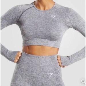 Gymshark Women's Long Sleeve Crew Neck Seamless Crop Top Heather Gray Size XL